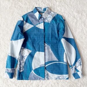 Emilio Pucci Men Blue Cotton Geometric Button Down Long Sleeve Shirt US6 Luxury